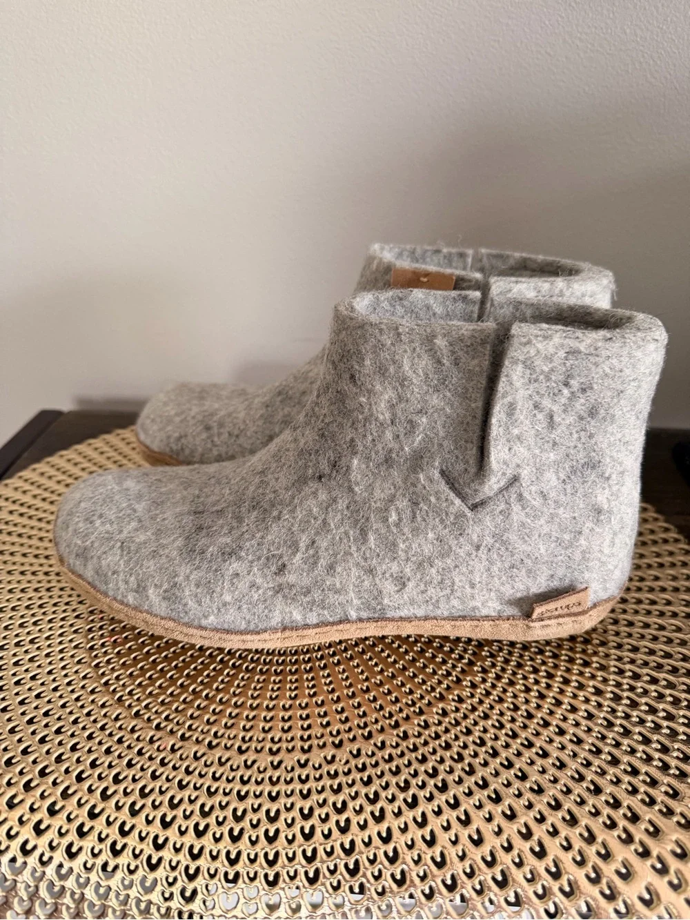 Glerups Grey Wool Ankle Bootie Leather Sole - Cozy Slip-On Size 37 (7)